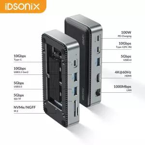 iDsonix NVMe 인클로저 10Gbps USB 3.2 허브 도킹 스테이션 SATA SSD 케이스 멀티 포트 분배기 HDMI 호환