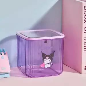 산리오 쿠로미 캐릭터 투명 원터치 휴지통 쓰레기통 책상용