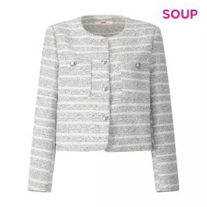 [롯데백화점]SOUP 실버 버튼 스트라이프 트위드 자켓 S63JK03