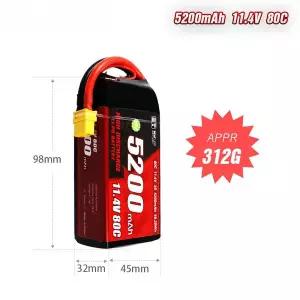 무선 RC소품 3S 리포 배터리 5200mAh 11.4V 80C 쇼티 팩 RC 자동차 보트 드론 헬리콥터 FPV 레이싱 취미용
