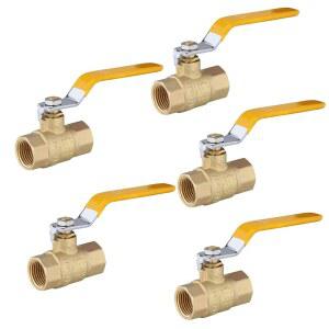 GUOFIS 3/4인치 헤비 듀티 풀 포트 황동 볼 밸브, 압축 공기, 물, 배관 또는 오일용 600 WOG FNPT FIP 나사형 밸브(5팩, 노란색 손잡이)(VALVE228)