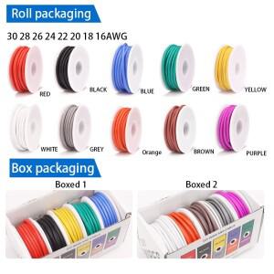 (상자에 5가지 색상) 울트라 소프트 실리콘 와이어 내열성 전선 전기용 유연한 연선 주석 도금 구리 키트