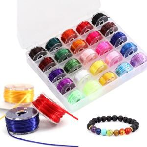 25 롤/박스 0.8mm 플랫 탄성 팔찌 문자열 코드 쥬얼리 목걸이 크리스탈 5m/롤 혼합 색상