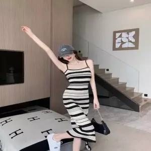 스런 라인 쿨링니트 스트라이프 여름 끈썸머원피스