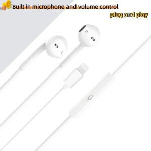 마이크와 볼륨 조절 기능이 내장된 유선 헤드폰  iphone 호환 14/13/12/11 Pro Max/Xs/Xr/X/7/8 Plus와 호