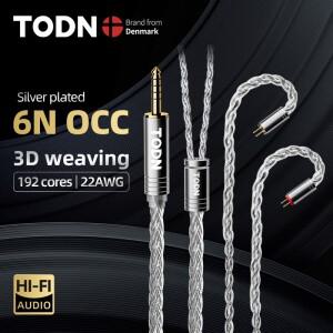 TODN HiFi 오디오 이어폰 케이블 8 코어 실버 도금 OCC iem MMCX 2Pin 4.4mm 3.5mm aux 잭 Carat Tangzu Fu