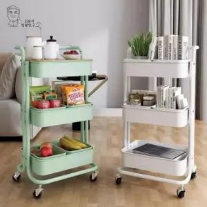 트롤리 모던 스틸 3단 이동식 수납 정리 손잡이 철제
