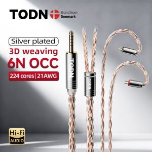TODN 하이파이 오디오 이어폰 케이블 8코어 은도금 OCC iem MMCX 2핀 4.4mm 3.5mm Aux 플러그 카라트 탕주