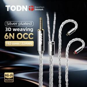 TODN HiFi 8코어 오디오 이어폰 케이블 실버 도금 OCC iem MMCX 2핀 4.4mm 3.5mm aux 잭 (푸두  홀라  소니