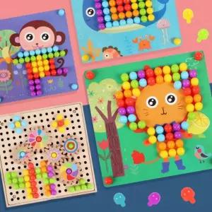 [마크라쏭]마크라쏭 원목 버섯페그 네일 모자이크 시지각 블럭 소근육 인지 어린이 유