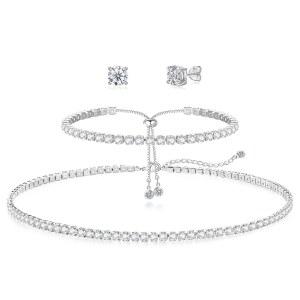 여성용 하키야 테니스 목걸이 팔찌, 스털링 슬리버, 데인티 초커 목걸이, 크리스탈 신부용 웨딩 주얼리, 스파클리 파티 프롬 저자극