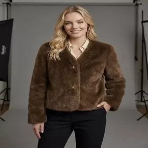 [노블밍크]CJ1005 엘레강스 페이크퍼 자켓 다크브라운