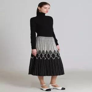 [리스트][패플개별][오조크(OZOC)] 배색 다이아 플리츠 니트 스커트 (택가격 99000원)