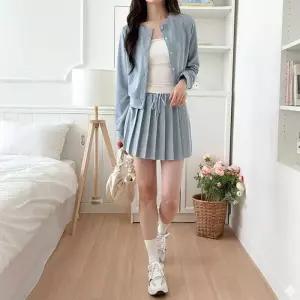 [179st.w]ACC 2004W 라운드넥 버튼 가디건 플리츠 스커트 세트