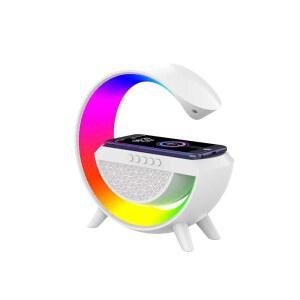 블루투스 스피커가 장착된 Pxujoqeckg 테이블 램프, 15W 무선 충전기가 G 침대 옆 알람 시계가 대기 데스크 RGB 스탠드 하이파이 사운드, 시간 표시