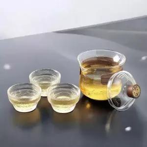 다기세트 3인 내열유리 휴대용 여행용 다도 세트 물결무늬