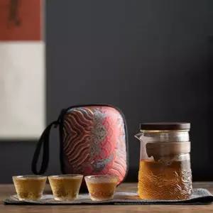 다기세트 3인 휴대용 내열유리 찻잔 세트