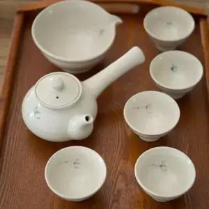 다기세트 5인 이천도자기 미색 파란꽃 전통 찻잔 다도구 선물세트