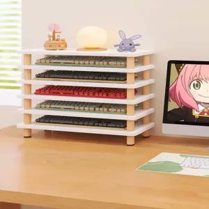 원목 키보드랙 3단 게이밍 이중 수납함 우드 컴퓨터 총 서랍 레일 인테리어 수납 진열대