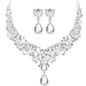 여성 목걸이 귀걸이 결혼식을 위한 히카러 신부 티어드롭 클러스터 크리스탈 주얼리 세트