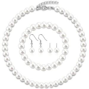 결혼식 신부 생일 티 파티를 위한 목걸이, 팔찌, 반지, 귀걸이가 포함된 여성용 WINSENET 진주 주얼리 세트