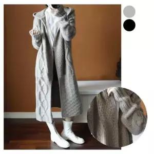 브이넥가디건 꽈배기 후드달린 롱 가디건 코트 스타일리쉬 니트