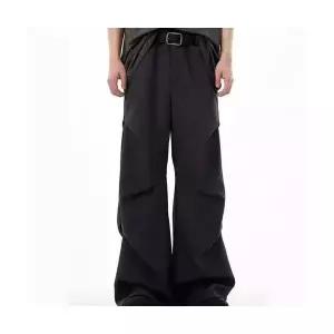 남성 기본 면 바지 주름 끌림 세미 부츠컷 팬츠 루즈핏 일자핏 블랙 정장 스포M1