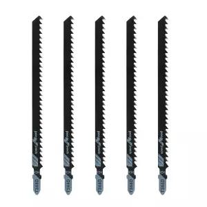 Qjaiune 5Pcs T344D T-Shank 직소날 6인치 길이 고탄소강 목재 합판 경목 PVC 플라스틱 빠르게 절단 가능