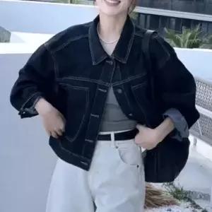 스티치 오버핏 크롭 데님 자켓 여성용 청자켓 봄 가을 아우터 빈티지 데님 숏 자켓 캐주얼 자켓 데이트룩