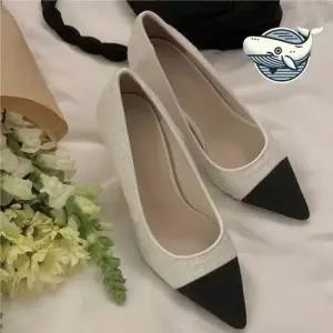 리본펌프스 트렌디한 블랙 투톤 앞코 펌프스 구두 편안한