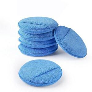 자동차, 트럭, 오토바이용 핑거 포켓, 블루, 울트라 소프트 70/30 블렌드, 직경 5인치, 6팩의 오토 케어 마이크로파이버 왁스 어플리케이터 패드
