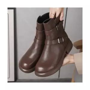 여성 러블리 신발 플랫워커 리얼 가죽 미들 부츠 통굽 워커 가을 겨울 빈티지 웨지힐 다올4
