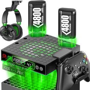 Xbox Series X/S 콘솔용 4800mWh 충전식 배터리 2팩이 장착된 LVVIL 쿨링 팬, 팬 쿨러, 컨트롤러 및 헤드