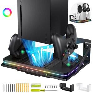 냉각 팬 액세서리가 장착된 Xbox Series X/S용 올니스 월 마운트 충전 스탠드, 3개의 USB 포트가 있는 스테