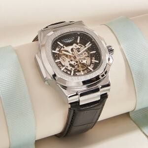 호환상품 LONGLUX 자동 기계식 시계 야외  고급 방수   해골 가죽 남성 선물