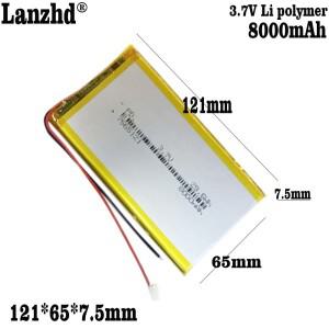 1-12PCS 3.7V 리튬 폴리머 8000mAh 7565121 소프트 패키지 배터리 보조베터리 블루투스 스피커 태블릿 DVD