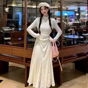 세군다 스커트 니트 원피스 여사친 이너 가을 긴팔 반폴라 머메이드 레이스 하객 DOS3