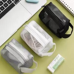 여성 가방 미니 메쉬 파우치 화장품 사무용품 도장 케이블 정리 사각 손잡이형