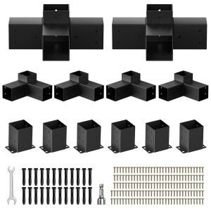 페르골라 키트, 4인치 x 4인치(실제 3.5인치 X 3.5인치) 목재, 3방향 및 4방향 코너 브래킷이 있는 DIY 방청 가제보 하드웨어 파티오 뒷마당 야외용 브래킷 키트