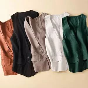 [하프클럽/브이와이]여자 가을 린넨 베스트 조끼_WJK22262