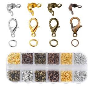 Olykx 720pcs 랍스터 집게, 비드 팁 매듭 커버, 오픈 점프 링 커넥터, 주얼리 제작 액세서리 세트(12가지 스타일)
