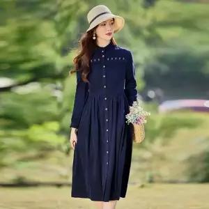 여성 원피스 롱 가을 빈티지 빅사이즈 벨벳 하객 가을원피스 프렌치 코듀로이 ADOR3