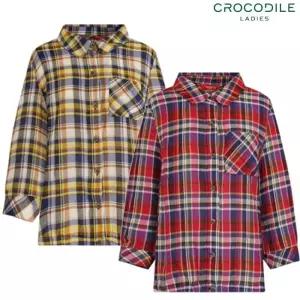 [크로커다일레이디](CLEFBL202) 체크 블루종 오픈 셔츠형 블라우스_GN