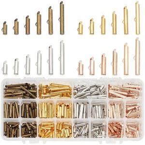 PH PandaHall 480pcs 슬라이더 엔드 클래스 4가지 색상 비딩 튜브 캡 시드 비즈용 슬라이드 바, 멀티 스트랜드 목걸이 팔찌 주얼리 제작 (10/13 / 16/20 25/30mm)