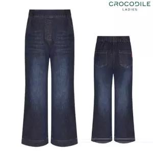 [크로커다일레이디](CLEFDP201) 슬림 와이드핏 스티치 데님 팬츠_GN