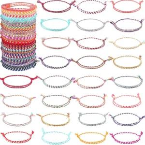 히카러 30피스 조절 가능한 직조 발찌 팔찌 보헤미안 땋은 로프 여성용 방수 왁스 코팅