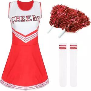 할로윈 스포츠 이벤트 테마 파티를 위한 여성 치어리더 의상 응원 드레스와 폼 레트로 스트라이프 양말