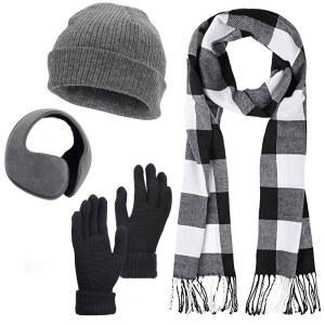 코스위트 스카프 및 장갑 세트 - 요가 사이클링 세트, 워머 겨울 격자 이어 비니 야외 스키 머프 선물용 니트 스포츠 크리스마스