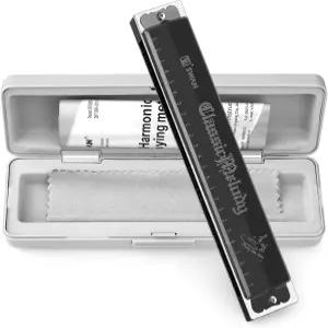 프로 선수 초보자를 위한 케이스가 포함된 하모니카 24홀 키 오브 C 음악 팬을 훌륭한 선물 백조 - 밝은