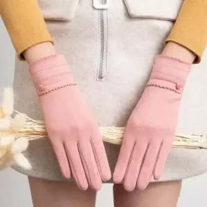 여성 기모안감 데일리 물결 원형 장식 터치 장갑 카키